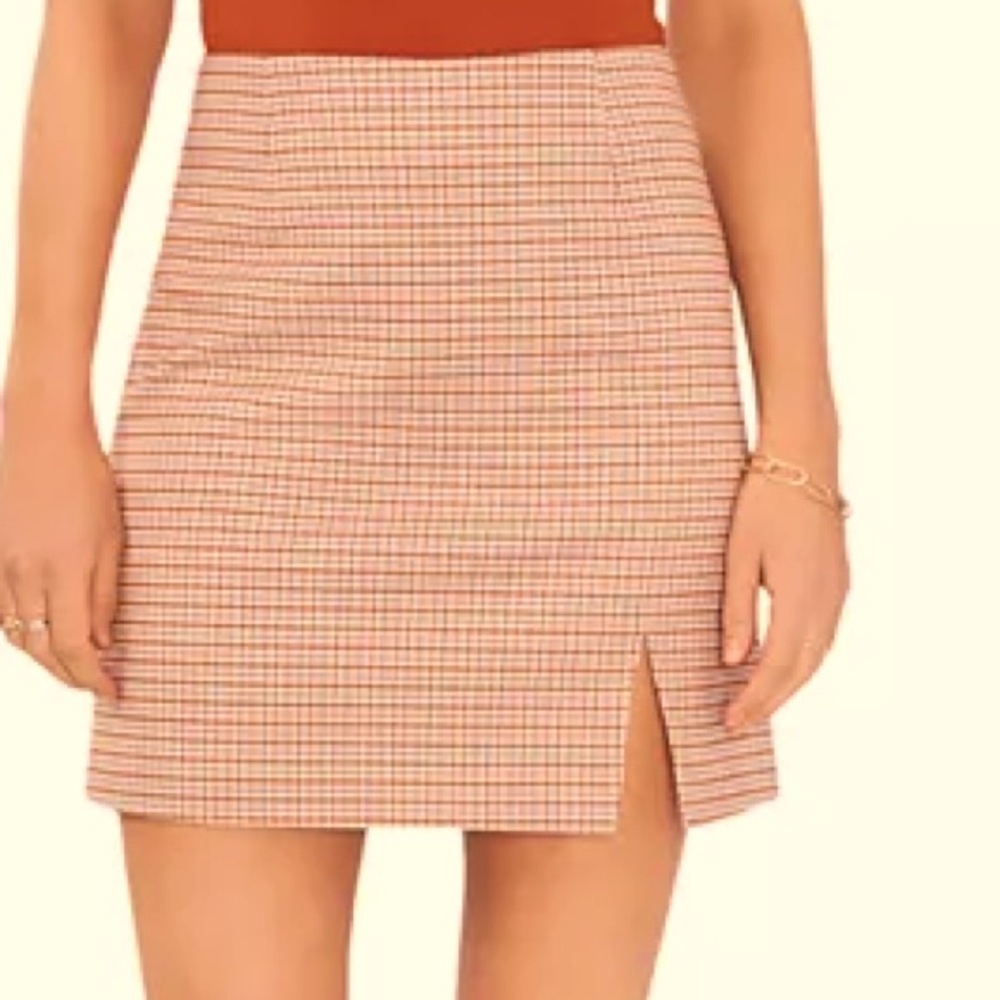 1. State Orange Plaid mini Skirt with Slit